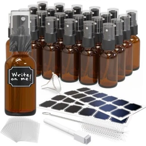 Paquete de 24 botellas de vidrio nevlers ámbar de 1 oz con embudo, cepillo y etiquetas - Imagen 1 de 9
