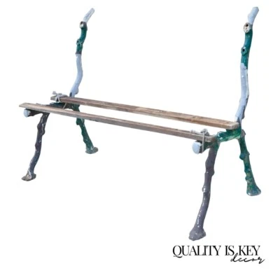 Antique Cast Iron Victorian Faux Bois Green Branch Twig Garden Bench Legs - Pair - Image 1 of 4
