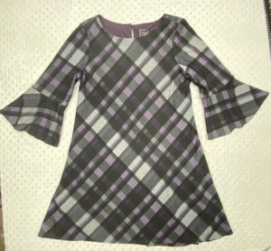 JH Purple Plaid Bell-Sleeve Shift Dress Women's Size Large Soft Lined - Picture 1 of 9