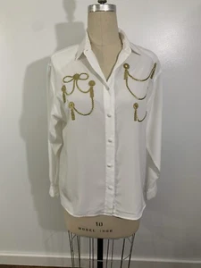 Vintage Top 90s Embroidered Royal Gold Medium - Picture 1 of 9