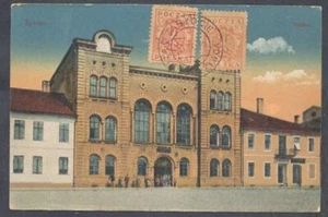 Poland Postcard Zywiec Ratusz Panoramic View w 2 Colour Stamps Very Nice - Picture 1 of 2