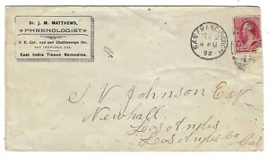 SAN FRANCISCO, CA~ Dr. J. M. Matthews, PHRENOLOGIST, Remedies ~ AD COVER 1892 - Picture 1 of 2