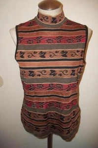 ST. JOHN Brown-Black-Tan-Brick Floral & Striped Sleeveless Top  S - Bild 1 von 7