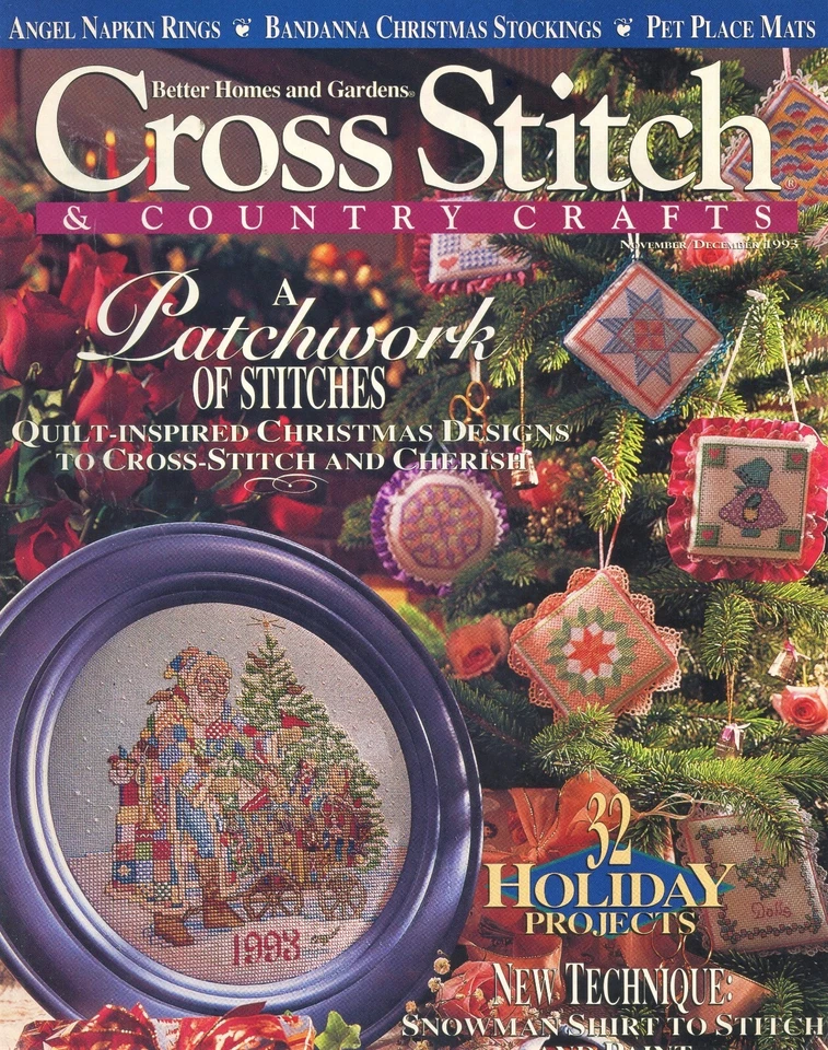 Cross Stitch Santa Tree Country Crafts Christmas Nov Dec 1993 Vintage OOP - Image 1 of 1