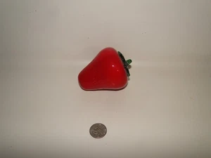 Glass Red Strawberry Fruit Vegetable  w/ Applied Green Stem - Picture 1 of 6