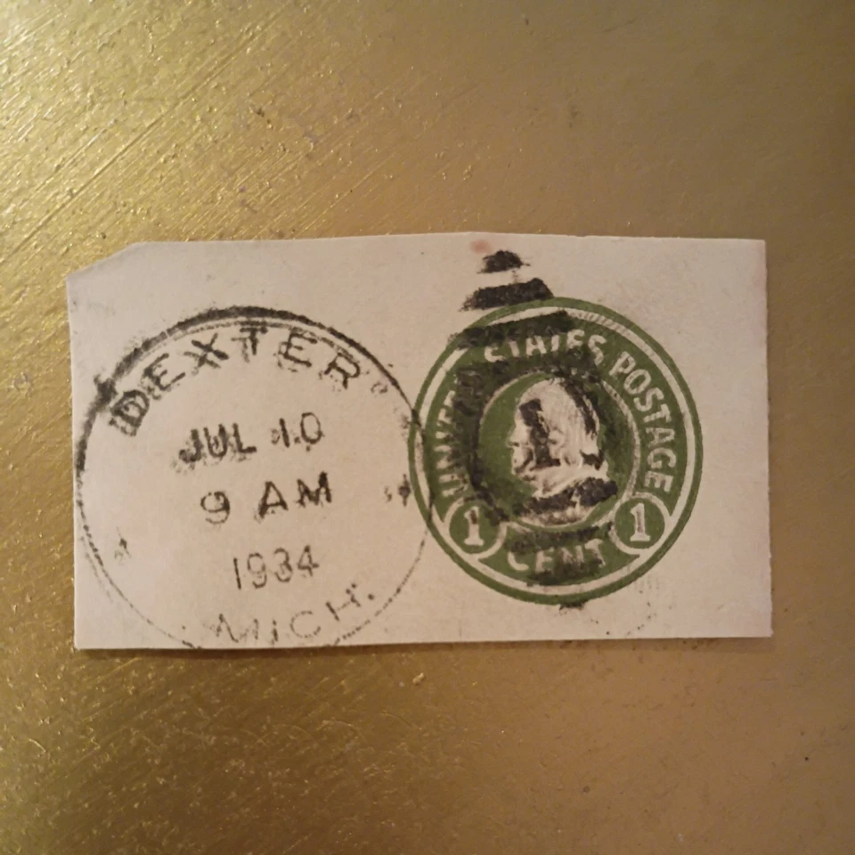 US Scott U424 1 Cent Franklin Embossed Stamped Envelope Corner w/1 1/2 surcharge - Image 1 of 4