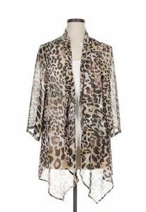 SLINKY MARKE 1X LEOPARDENMUSTER LANGE TRANSPARENTE LEICHTE CARDIGAN 52" BRUSTUMFANG POLY VORNE OFFEN - Bild 1 von 13