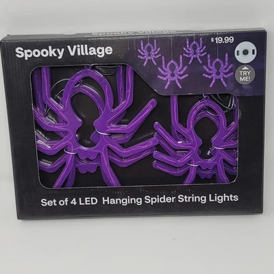 Juego de 4 luces LED colgantes Spooky Village púrpura interior/exterior Foto 1 de 4