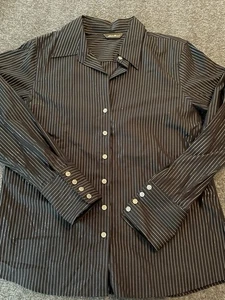 Eddie Bauer Damen Large Tall Shirt schwarz gestreift metallic Knopfleiste Bluse - Bild 1 von 5