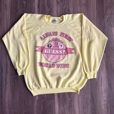 Sudadera vintage años 80 GUESS para hombre talla L amarilla descolorida Foto 1 de 4