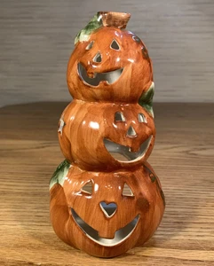 Crazy Mountain Stacking Pumpkins Ceramic Voltive Candle Holder Halloween Décor - Picture 1 of 4