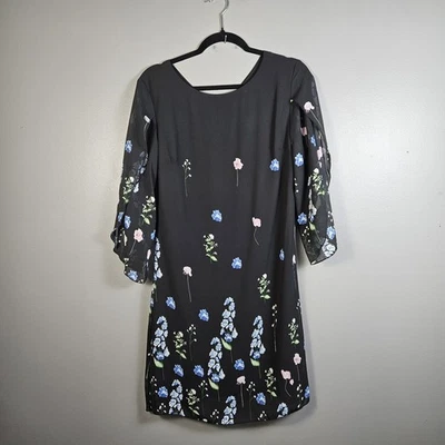 GRACE KARIN Women's Loose Chiffon Dress Black Floral Size Medium 3/4 Sleeves - Image 1 of 4