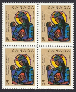 Christmas Native ART * PEACE on EARTH * Canada 1990 #1294 MNH BLOCK of 4 fr PANE - Bild 1 von 1