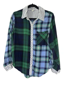 Aerie Damen kleiner grün blau karierter Schottenkaro Pyjama Oberteil gemütlich RL Weihnachten Urlaub - Bild 1 von 8