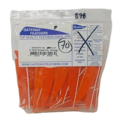 70 Count Gateway Archery Arrow Feathers 3" Right Wing: Shield Fluorescent Orange - Image 1 of 2