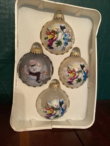 Christmas by Krebs Glass Ornaments Vintage Kids Decorating Snowman Set Of 4 - Picture 1 of 24