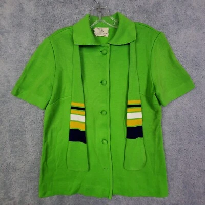 Suéter tejido vintage años 60 para mujer talla grande verde con botones pajarita mangas cortas Foto 1 de 4