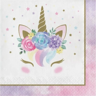 Unicorn Baby Lunch Paper Napkins 16 Pack Floral Unicorn Baby Shower Decoration - Image 1 of 2