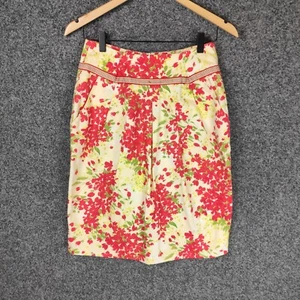 Cue Womens Pencil Skirt Size 8 Yellow Red Floral Pockets Stretch - Picture 1 of 8