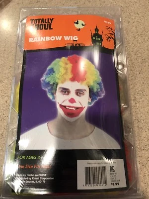 Totally Ghoul Multi Colored Rainbow Clown Halloween Wig Costume, New In Package - Image 1 of 2