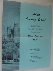 Waukegan Illinois High School Adult Evening School Brochure Course Guide 1951 - Picture 1 of 2