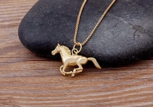 Women's Fashion Jewelry Gold Running Horse Pendant Necklace 342 - Picture 1 of 6