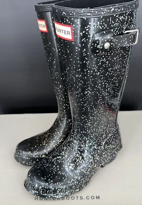 Hunter Giant Glitter Kids Black Wellies Boots Size 1B JFT6075RGT - Image 1 of 4