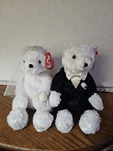 NEW Ty BRIDE & GROOM Marriage Wedding Couple Stuffed Plush Beanie Babies Set - Picture 1 of 9