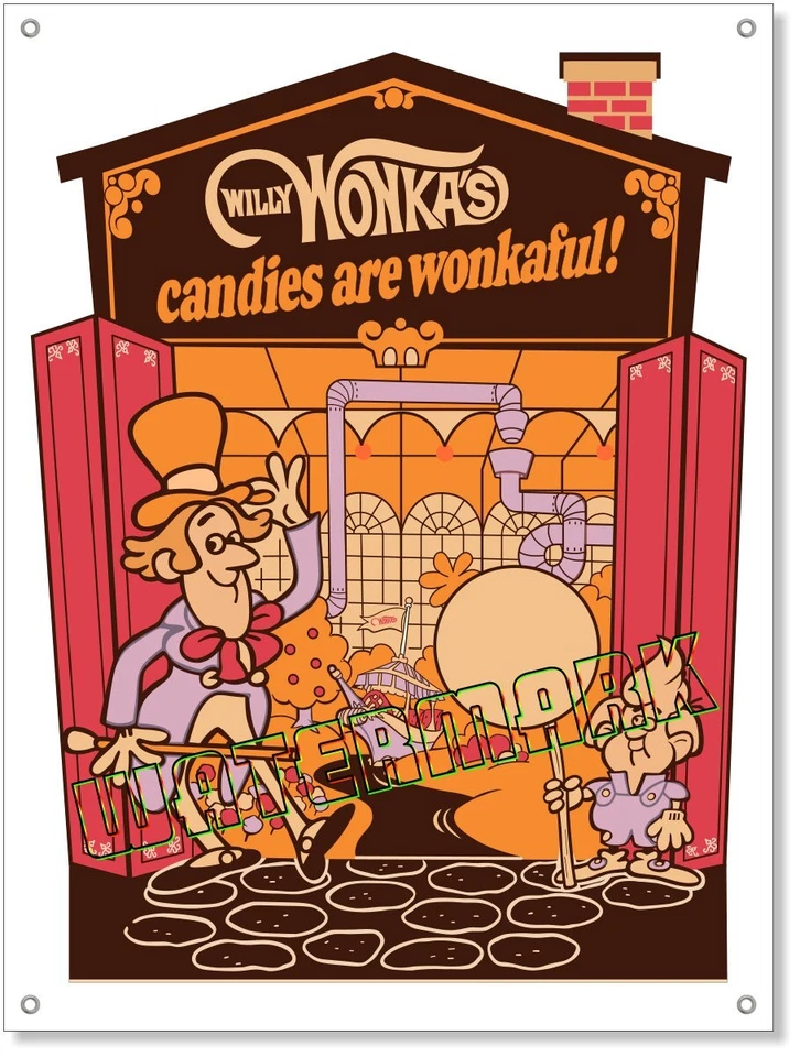1970's Vintage Willy Wonka Quaker Candy Store Display Banner Sign! Reproduction - Image 1 of 4