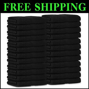 Pack of 24 Black Salon Towels 16x27 - Highly Absorbent 100% Cotton Hand Towels - Picture 1 of 12