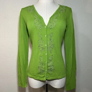 Y2K Vertigo Paris Green Beaded Embroidered Cardigan Small - Picture 1 of 13