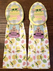 Star Wars The Mandalorian Baby Yoda Easter Hanging Kitchen Towels Set of 2 - Picture 1 of 11