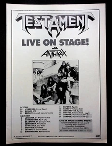1987 Testament Live On Stage With Anthrax Concert Tour Photo Vintage Print Ad - Picture 1 of 1