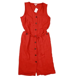 J. Jill Women's Orange Red Linen Blend Button Tank Midi Dress size PL NWT - Picture 1 of 10