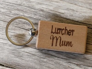 Lurcher Mum Keyring Gift Nice Cute Dog Engraved Wooden Rustic Present - Picture 1 of 7
