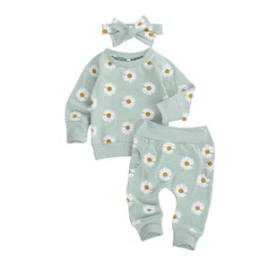 3Pcs Baby Girl Outfits Daisy Sweatshirt + Pants + Headband Infant Fall Winter... - Picture 1 of 7