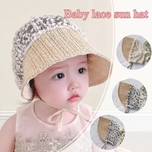 Infant Bucket Hat Baby Cap Toddler Sun Cap Girl Lace Flower Straw Hat Brim η - Picture 1 of 16