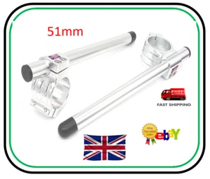 51mm Pair CNC Adjustable Clip On Handlebars Fork Tube Motorcycle SILVER/(ALLOY) - Picture 1 of 14