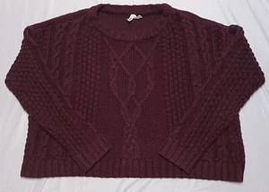 Mudd Cable Knit Long Sleeve Boxy Oversized Bordeaux Dark Red Sweater Women's S - Picture 1 of 14