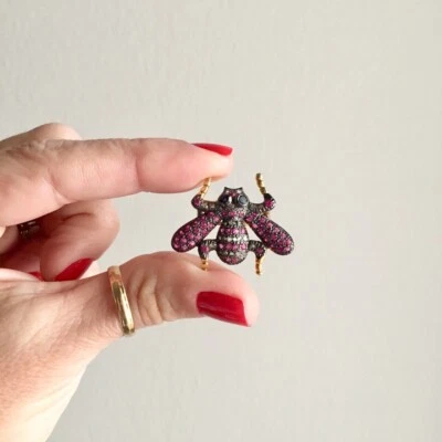 Anello Insetto Ape Argento Oro Diamanti Zaffiro Rubini - Immagine 1 di 4