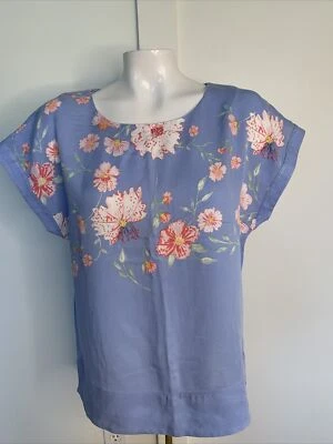 Top LAURA ASHLEY Mujer Talla 6 Azul Floral Manga Corta Estilo Cuadrado Rayón Foto 1 de 4