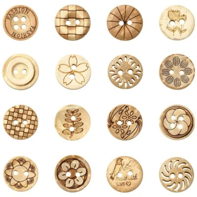 160x Coconut Shell Buttons 2-Hole Flat Button Round Brown for Cloth Dress Decor - Image 1 of 4