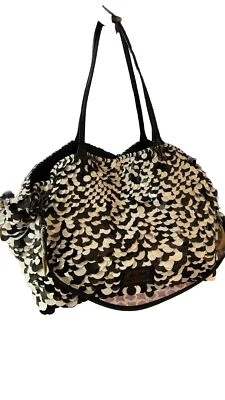 Bolso de Mano Grande Valentino Blanco y Negro Charol Lentejuelas Foto 1 de 4