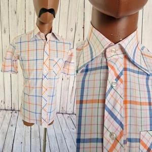 Excellent Vintage Dagger Collar Shirt -Small- White Check Mod Skin 1970s CY94 - Picture 1 of 11