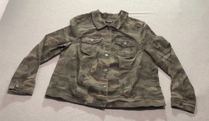 D Jeans Denim Jacket Women's 1X Stretch Camouflage Lounge Army Grunge Green - Picture 1 of 10