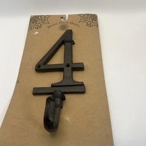Handcrafted Decor Rustic Cast Iron Number 4 With Hook - Picture 1 of 2