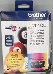 Cartouches d'encre couleur jaune cyan magenta Brother LC201CL authentique EXP 2025 - Photo 1/2