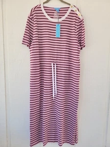 Draper James Talla XL Para Mujer Corbata Cintura Midi Camiseta Vestido Náutico Rayas Rosa - Imagen 1 de 4