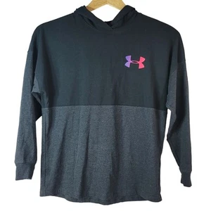Under Armour Hoodie Top Black Youth Medium Neon Long Sleeve Spell Out Heatgear - Picture 1 of 7