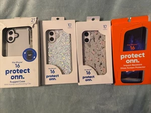 Lot Of 3 iPhone 16 Cases + Screen Protector- 1 Rugged Case w/ Holster & 2 Design - Picture 1 of 10